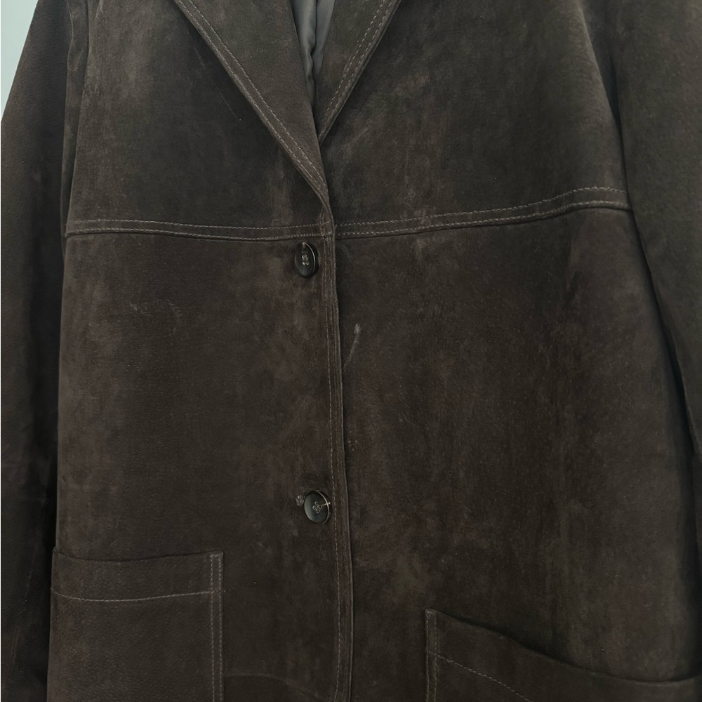 Zara Dark Brown Suede Leather Coat - Picture 7 of 7